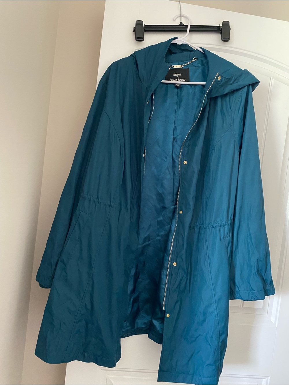 dennis basso Teal Hooded Trench Coat